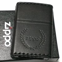 ZIPPO おしゃれ ライター 革巻き ブラック ジッポ ロゴデザイン レザー シンプル 本牛革 黒 かっこいい 皮 メンズ 渋い ギフト プレゼント