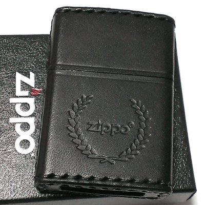 画像1: ZIPPO おしゃれ ライター 革巻き ブラック ジッポ ロゴデザイン レザー シンプル 本牛革 黒 かっこいい 皮 メンズ 渋い ギフト プレゼント