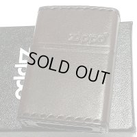 ZIPPO ライター 本革巻き ジッポ ロゴ ブラウン レザー 茶 シンプル 牛革 かっこいい メンズ ギフト プレゼント