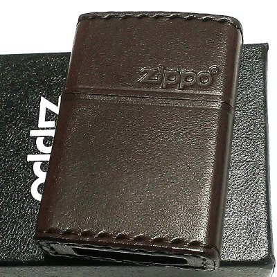 画像1: ZIPPO ライター 本革巻き ジッポ ロゴ ブラウン レザー 茶 シンプル 牛革 かっこいい メンズ ギフト プレゼント