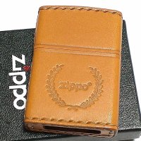 ZIPPO 革巻き ジッポ ライター ライトブラウン ロゴデザイン レザー キャメル シンプル 本牛革 薄茶 かっこいい 皮 メンズ 渋い ギフト プレゼント