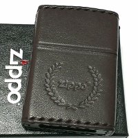 ZIPPO ライター 革巻き ダークブラウン ジッポ ロゴデザイン レザー シンプル 本牛革 濃茶 かっこいい 皮 メンズ 渋い ギフト プレゼント