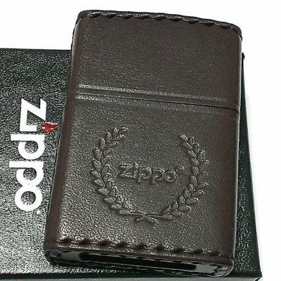 画像1: ZIPPO ライター 革巻き ダークブラウン ジッポ ロゴデザイン レザー シンプル 本牛革 濃茶 かっこいい 皮 メンズ 渋い ギフト プレゼント