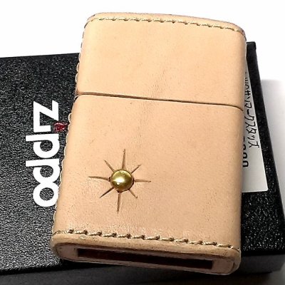 画像2: ZIPPO ライター 革巻き ジッポ おしゃれ カオス サンマークスタッズ 真鍮 Leather Works 牛本革 ハンドメイド 彫刻 ブランド かっこいい メンズ ギフト