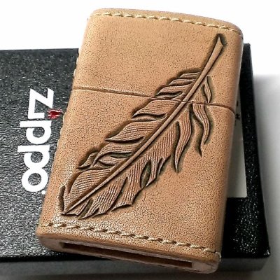 画像2: ZIPPO ライター 革巻き ジッポ おしゃれ カオス フェザー 羽 Leather Works 牛本革 ハンドメイド 彫刻 かっこいい 皮 メンズ ブランド ギフト