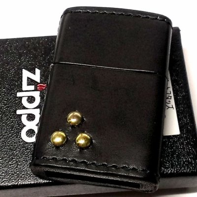 画像2: ZIPPO ライター 革巻き ジッポ おしゃれ カオス ブラック スリードットスタッズ 真鍮 Leather Works 黒 牛本皮 ハンドメイド 彫刻 かっこいい メンズ ブランド ギフト