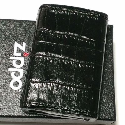 画像2: ZIPPO 革巻き ライター ジッポ クロコダイル型押し ブラック 全面 本皮 かっこいい 黒 おしゃれ メンズ ジッポー 高級 ギフト プレゼント