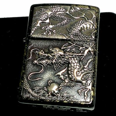 画像1: ZIPPO ライター 和柄 ライズメタル 銀龍 亀甲 金 黒 伝統工芸 ジッポ 本漆塗り かっこいい 高級 竜 ドラゴン ゴールド ブラック おしゃれ メンズ ギフト プレゼント