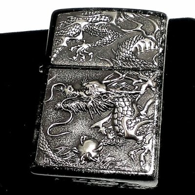 画像1: ZIPPO ライター ライズメタル 銀龍 亀甲 銀 伝統工芸 ジッポ 和柄 本漆塗り 竜 黒 かっこいい シルバー ブラック おしゃれ ドラゴン 高級 メンズ ギフト プレゼント