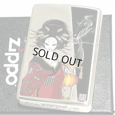 画像1: ZIPPO ライター 煙管と女 和柄 ジッポ アンティーク シルバー燻し キセルレディ かわいい ジッポー メンズ レディース ギフト おしゃれ プレゼント