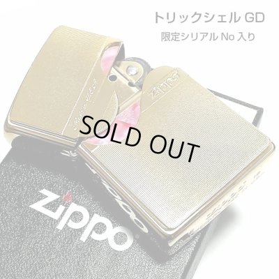 画像1: ZIPPO ライター 限定 トリックシェル ジッポー ゴールド かっこいい 金タンク シリアルナンバー入り 天然貝 珍しい ギフト プレゼント 両面 おしゃれ