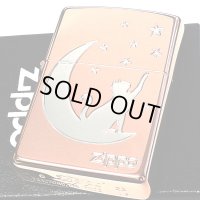 ZIPPO 月とネコ ピンクゴールド 猫 ジッポ ライター シルバー ロゴ おしゃれ レディース ねこ かわいい 星 彫刻 女性 シンプル 可愛い ギフト プレゼント