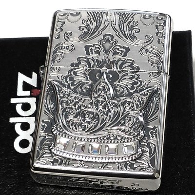 画像2: ZIPPO 限定 ジッポ ライター クラウン エッチング彫刻 シリアルナンバー入り アンティークシルバー 燻し加工 おしゃれ スワロフスキー 王冠 銀 ラインストーン かっこいい メンズ プレゼント ギフト