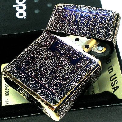 画像2: ZIPPO 限定 アラベスク 5面彫刻 オーロラゴールド ジッポ ライター いぶし加工 シリアルナンバー入り リューター加工 かっこいい 金タンク 高級 美しい メンズ ギフト プレゼント