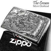 ZIPPO 限定 ジッポ ライター クラウン エッチング彫刻 シリアルナンバー入り アンティークシルバー 燻し加工 おしゃれ スワロフスキー 王冠 銀 ラインストーン かっこいい メンズ プレゼント ギフト