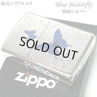 ZIPPO 限定 ブルーバタフライ ジッポ ライター ローズ シルバー シリアルNo入り 蝶 ホワイトニッケル かわいい スワロフスキー 蝶々 両面加工 美しい バラ ブルー おしゃれ 青 薔薇 メンズ レディース ギフト プレゼント