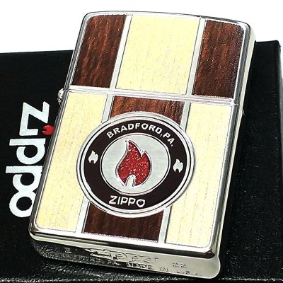 画像2: ZIPPO ライター フレーム ロゴ ジッポ かっこいい 炎 木目調 ファイヤー ベージュ ブラウン 両面加工 メンズ おしゃれ プレゼント ギフト