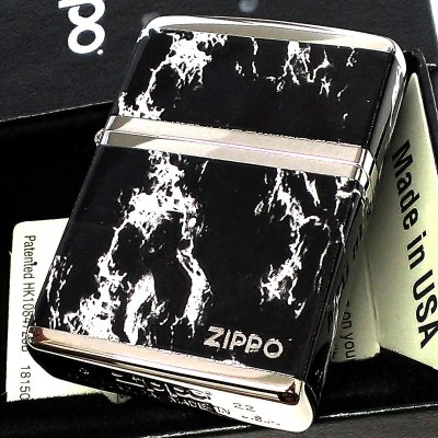 画像2: ジッポ ライター ZIPPO ロゴ ブラック ホワイト 大理石 4面加工 シルバー Marble Logo かっこいい おしゃれ メンズ ギフト プレゼント