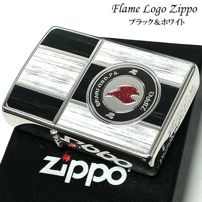 画像1: ZIPPO 炎 フレーム ロゴ ジッポ ライター 木目調 ファイヤー ブラック ホワイト 両面加工 メンズ かっこいい おしゃれ プレゼント 父の日 ギフト