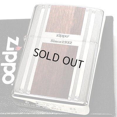 画像2: ZIPPO 両面加工 エッチング ジッポ ライター ロゴ ダブルライン シルバー ブラウン ニッケルメッキ かっこいい おしゃれ ギフト プレゼント メンズ 木目調 渋い