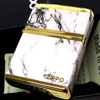 画像2: ZIPPO ライター ロゴ ジッポー ゴールド ホワイト 金タンク 4面加工 大理石 Marble Logo かっこいい おしゃれ メンズ ギフト プレゼント