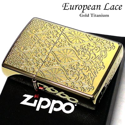 画像1: ZIPPO ヨーロピアン レース ジッポ ライター ゴールド 両面加工 エッチング彫刻 中世模様 チタン加工 両面別柄 金 レディース 高級 おしゃれ かっこいい メンズ ギフト プレゼント