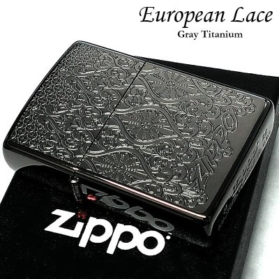 画像1: ZIPPO ライター 中世模様 ヨーロピアン レース チタン加工 ジッポ 両面加工 グレー おしゃれ エッチング彫刻 レディース 両面別柄 ブラック メンズ 高級 かっこいい ギフト プレゼント