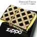 画像1: ZIPPO ライター ダイアモンドパターン ゴールド＆ブラック ジッポ 金タンク 両面加工 黒 エッチング彫刻 かっこいい おしゃれ メンズ ギフト プレゼント (1)