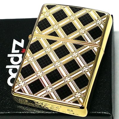 画像2: ZIPPO ライター ダイアモンドパターン ゴールド＆ブラック ジッポ 金タンク 両面加工 黒 エッチング彫刻 かっこいい おしゃれ メンズ ギフト プレゼント