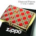 画像1: ZIPPO ダイアモンドパターン ジッポ ライター ゴールド＆レッド 金タンク 赤 両面加工 彫刻 かっこいい おしゃれ メンズ ギフト プレゼント (1)