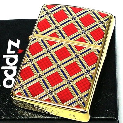 画像2: ZIPPO ダイアモンドパターン ジッポ ライター ゴールド＆レッド 金タンク 赤 両面加工 彫刻 かっこいい おしゃれ メンズ ギフト プレゼント