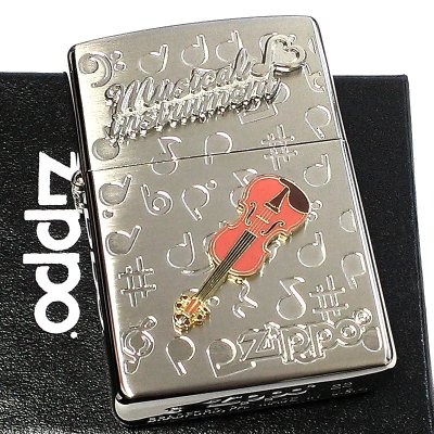 画像2: ZIPPO ライター バイオリンメタル 楽器 ジッポ かわいい シルバー 両面加工 ハート 音符 可愛い ホワイトニッケル 銀 おしゃれ メンズ レディース プレゼント ギフト