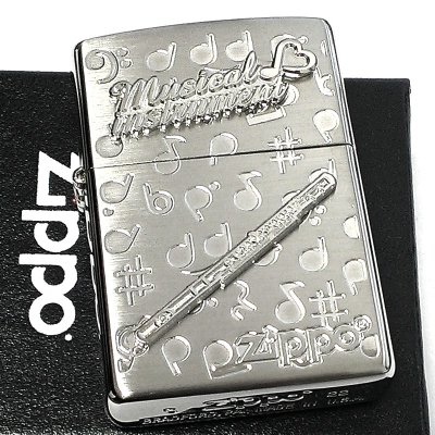 画像2: ZIPPO ライター 楽器 フルート メタル ジッポロゴ 可愛い シルバー 両面加工 ハート 音符 ホワイトニッケル かわいい 銀 おしゃれ メンズ レディース プレゼント ギフト