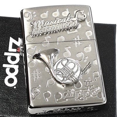 画像2: ジッポ 楽器 ホルン ZIPPO ライター ロゴ シルバー 可愛い 両面加工 ハート かわいい 音符 ホワイトニッケル 銀 おしゃれ メンズ レディース プレゼント ギフト