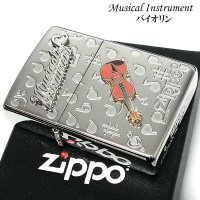 ZIPPO ライター バイオリンメタル 楽器 ジッポ かわいい シルバー 両面加工 ハート 音符 可愛い ホワイトニッケル 銀 おしゃれ メンズ レディース プレゼント ギフト