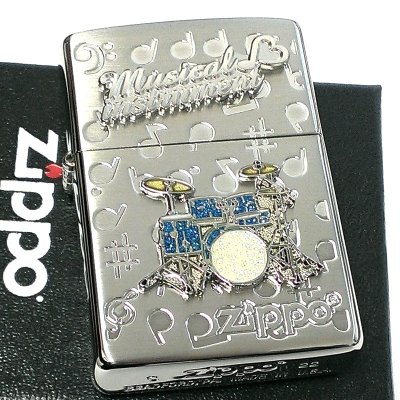 画像2: ZIPPO ライター 楽器 ドラム ジッポ かわいい シルバー 両面加工 おしゃれ ハート 音符 可愛い ホワイトニッケル 銀 メンズ レディース プレゼント ギフト