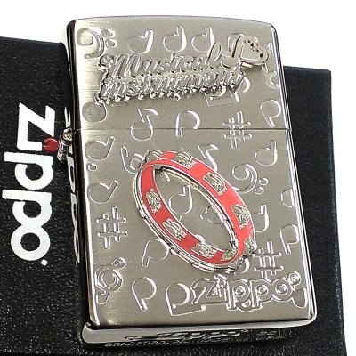 画像2: ZIPPO かわいい 楽器 タンバリン メタル ジッポロゴ ライター シルバー 可愛い 両面加工 ハート 音符 ホワイトニッケル 銀 おしゃれ メンズ レディース プレゼント ギフト