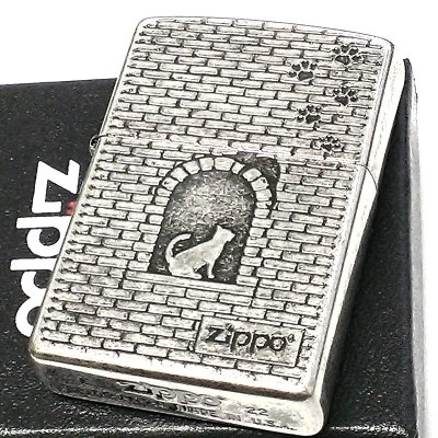 画像2: ZIPPO ライター CAT シルバー 猫 レンガ 彫刻 ジッポ ライター 足跡 ネコ 銀 かわいい 女性 レディース おしゃれ メンズ ギフト プレゼント