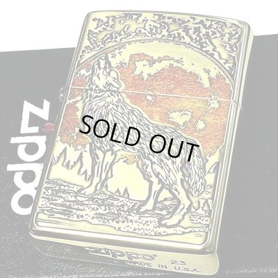 画像2: ZIPPO 狼 かっこいい ウルフデザイン ジッポ ライター 彫刻 オオカミ WOLF DESIGN アンティークゴールド 珍しい メンズ 真鍮メッキ 金燻し おしゃれ ギフト プレゼント