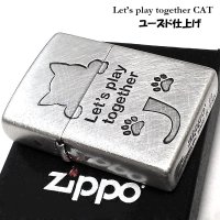 ZIPPO 可愛い Let’s play together CAT 猫 ジッポ ライター シルバー おしゃれ ネコ 銀 かわいい 女性 レディース メンズ ギフト プレゼント