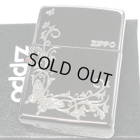 ZIPPO ライター バタフライ ジッポ ロゴ ブラックニッケル 蝶 可愛い 銀差し かわいい おしゃれ 黒 女性 レディース ギフト プレゼント