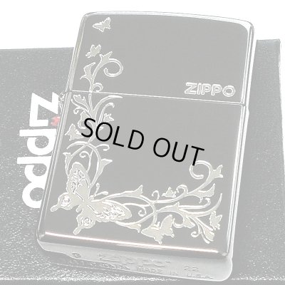 画像1: ZIPPO ライター バタフライ ジッポ ロゴ ブラックニッケル 蝶 可愛い 銀差し かわいい おしゃれ 黒 女性 レディース ギフト プレゼント