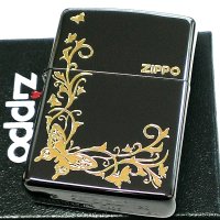 ZIPPO ライター バタフライ ジッポ ロゴ ブラックニッケル 蝶 可愛い 黒 金差し かわいい おしゃれ 女性 レディース ギフト プレゼント