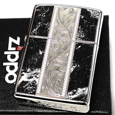 画像2: ZIPPO かっこいい アラベスク＆黒大理石 ジッポ ライター Marble＆Engrave シルバー＆ブラック 彫刻 両面加工 黒銀 おしゃれ メンズ ギフト プレゼント