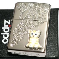 ZIPPO ライター ネコ kitten herart cream シルバー ジッポ 猫 可愛い ハート 立体ネコメタル 女性 レディース ねこ かわいい おしゃれ メンズ ギフト プレゼント