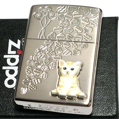 画像1: ZIPPO ライター ネコ kitten herart cream シルバー ジッポ 猫 可愛い ハート 立体ネコメタル 女性 レディース ねこ かわいい おしゃれ メンズ ギフト プレゼント