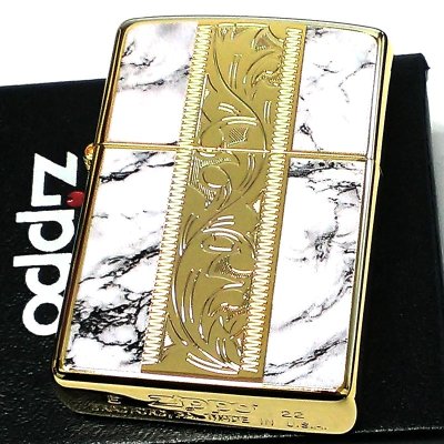 画像2: ZIPPO ライター アラベスク＆大理石 ジッポ おしゃれ Marble＆Engrave 金タンク ゴールド ホワイト 彫刻 両面加工 白金 かっこいい メンズ ギフト プレゼント