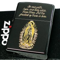 ZIPPO マリア ジッポ ライター ブラックニッケル 黒金 Maria 彫刻 御守り かっこいい 聖母マリア様 おしゃれ 金差し メンズ ゴールド レディース ギフト プレゼント