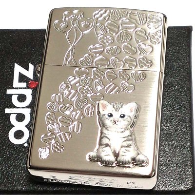 画像1: ZIPPO ライター ネコ kitten herart ash gray シルバー ジッポ 猫 可愛い ハート 立体ネコメタル 女性 レディース ねこ かわいい おしゃれ メンズ ギフト プレゼント