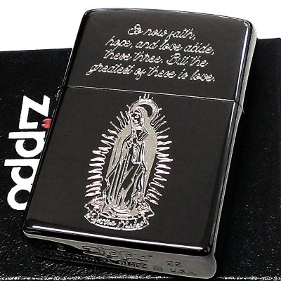 画像1: ZIPPO ライター マリア ジッポ 御守り 聖母マリア様 彫刻 黒銀 Maria ブラックニッケル 黒銀 おしゃれ 銀差し かっこいい メンズ シルバー レディース ギフト プレゼント